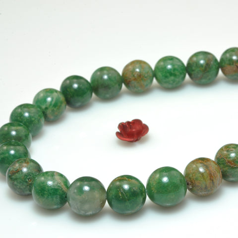 YesBeads natural green African jade smooth round beads gemstone 8mm 15"
