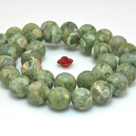 YesBeads Natural Green Rainforest Rhyolite matte round beads wholesale gemstone jewelry making 15"