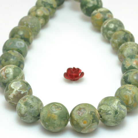 YesBeads Natural Green Rainforest Rhyolite matte round beads wholesale gemstone jewelry making 15"