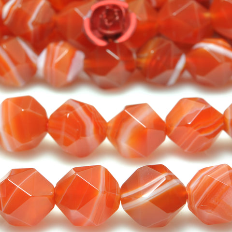 YesBeads Natural Red Banded Agate star cut faceted nugget beads gemstone 8mm 10mm 15"