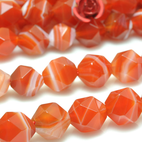 YesBeads Natural Red Banded Agate star cut faceted nugget beads gemstone 8mm 10mm 15"