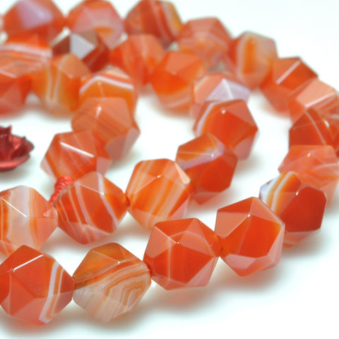 YesBeads Natural Red Banded Agate star cut faceted nugget beads gemstone 8mm 10mm 15"