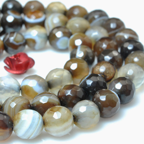 YesBeads Brown Banded Agate faceted round loose beads wholesale jewelry making 15"