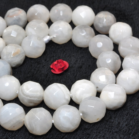 YesBeads Natural White Crazy Lace Agate faceted round beads gemstone 15"