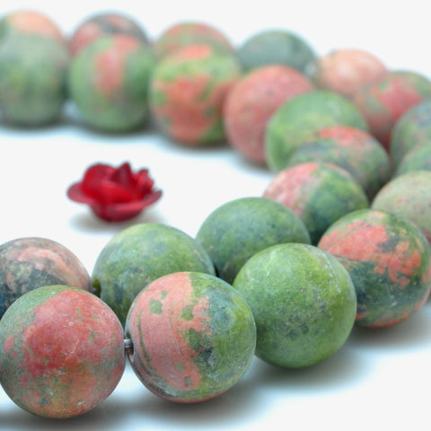 YesBeads Natural Unakite matte round loose beads green red gemstone wholesale jewelry making 15"