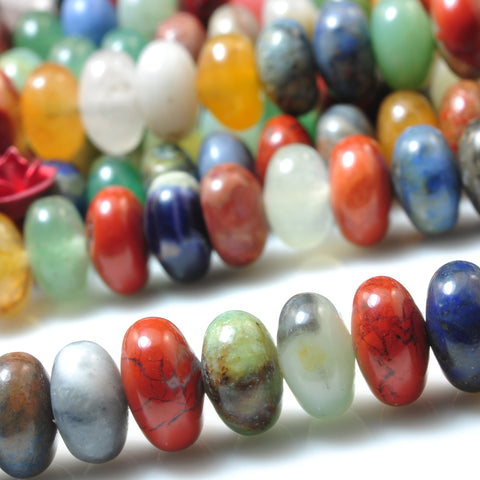 Natural Multi Mix gemstone smooth rondelle beads rainbow stone wholesale jewelry making 15"