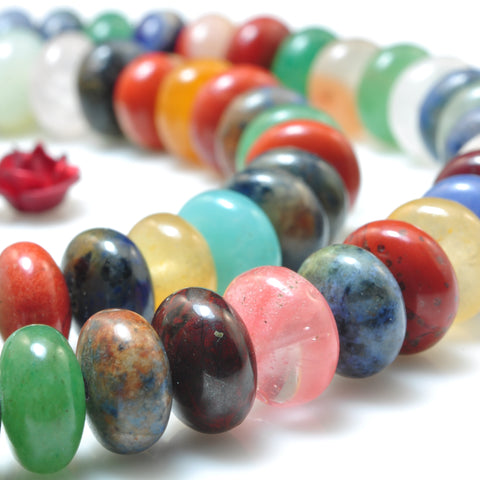 Natural Multi Mix gemstone smooth rondelle beads rainbow stone wholesale jewelry making 15"