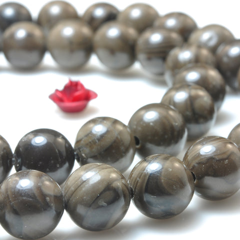 YesBeads Natural Brown Wood Jasper smooth round beads gemstone 8mm-12mm 15"