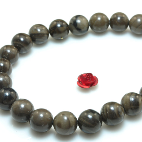 YesBeads Natural Brown Wood Jasper smooth round beads gemstone 8mm-12mm 15"
