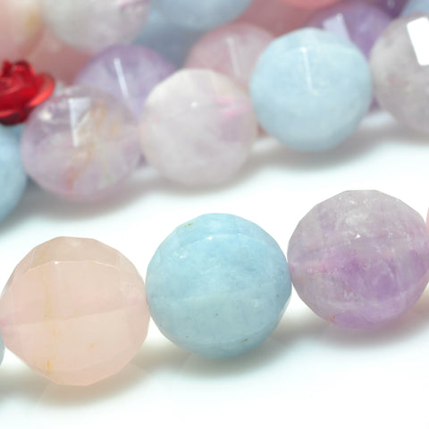 YesBeads Natural Morganite faceted round loose beads mix aquamarine gemstone wholesale jewelry making 15"