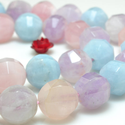 YesBeads Natural Morganite faceted round loose beads mix aquamarine gemstone wholesale jewelry making 15"