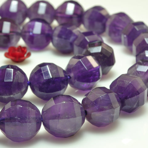 YesBeads Natural Amethyst faceted round loose beads purple gemstone wholesale jewelry making 15"