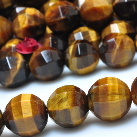 YesBeads Natural Yellow Tiger Eye faceted round beads gemstone wholesale jewelry making 15"