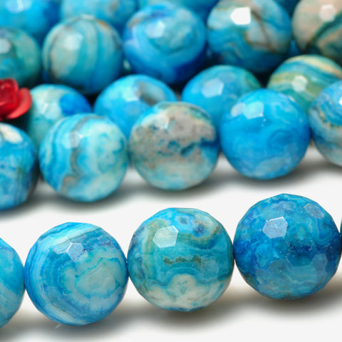 YesBeads Blue Crazy Lace Agate faceted round beads gemstone wholesale jewelry making 15"