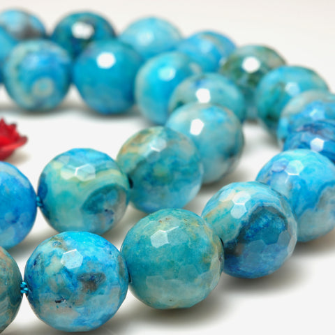 YesBeads Blue Crazy Lace Agate faceted round beads gemstone wholesale jewelry making 15"