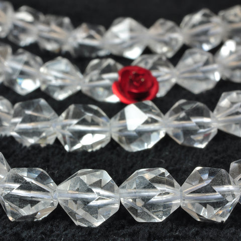 YesBeads Natural Rock Crystal white clear quartz star cut faceted nugget beads 15"