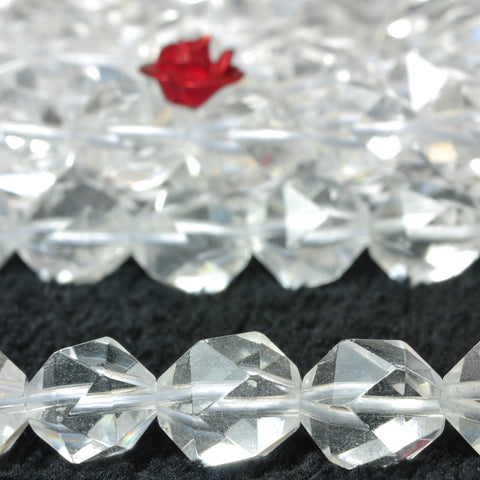 YesBeads Natural Rock Crystal white clear quartz star cut faceted nugget beads 15"