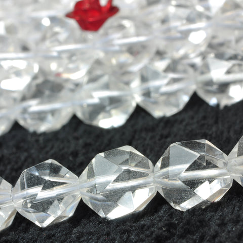 YesBeads Natural Rock Crystal white clear quartz star cut faceted nugget beads 15"