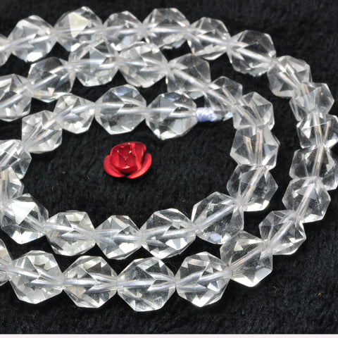 YesBeads Natural Rock Crystal white clear quartz star cut faceted nugget beads 15"