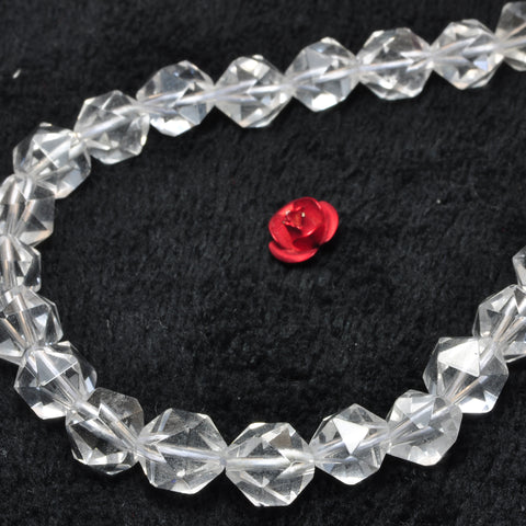 YesBeads Natural Rock Crystal white clear quartz star cut faceted nugget beads 15"