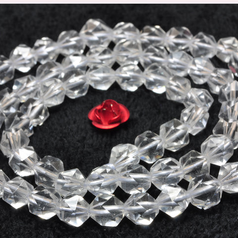 YesBeads Natural Rock Crystal white clear quartz star cut faceted nugget beads 15"