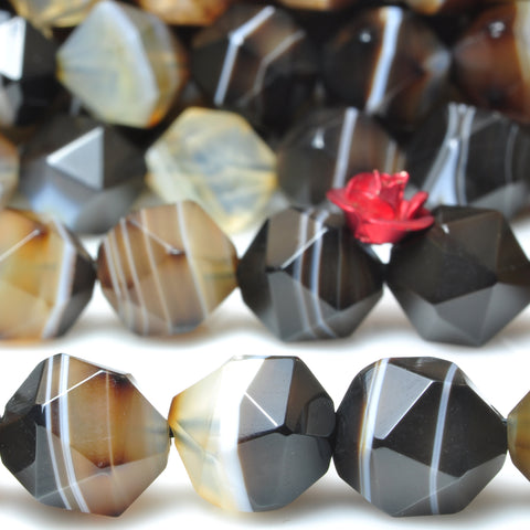 YesBeads Brown Banded Agate star cut faceted nugget beads gemstone 8mm 10mm 15"