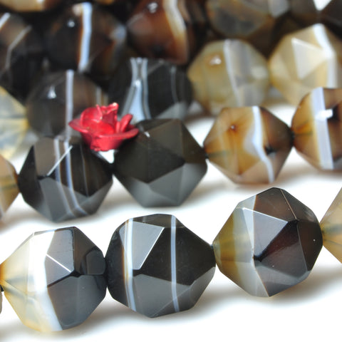 YesBeads Brown Banded Agate star cut faceted nugget beads gemstone 8mm 10mm 15"