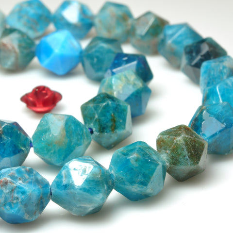 YesBeads Natural Blue Apatite gemstone star cut faceted nugget beads 10mm 15"