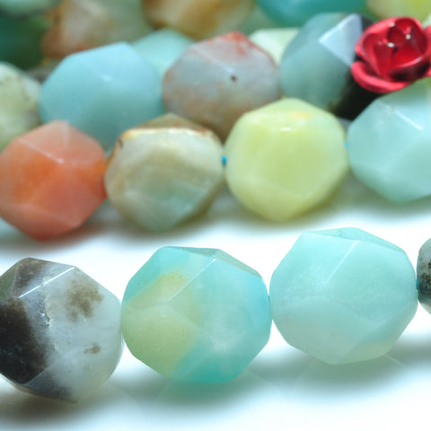 YesBeads natural Amazonite gemstone star cut faceted nugget beads wholesale 15"