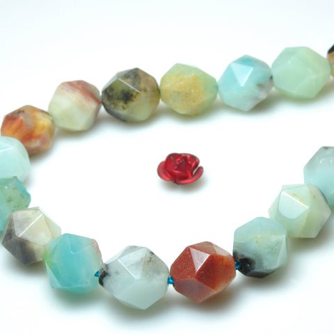 YesBeads natural Amazonite gemstone star cut faceted nugget beads wholesale 15"