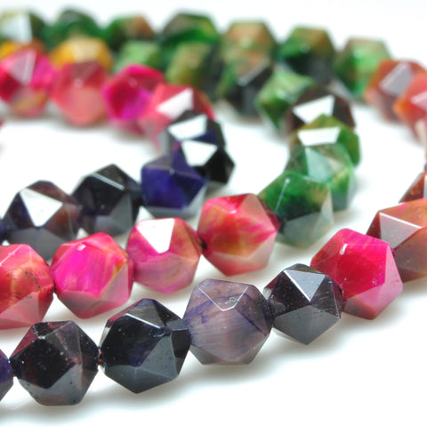 YesBeads Rainbow Tiger Eye mix gemstone star cut faceted nugget beads 6mm 8mm 15"