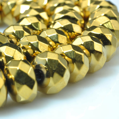 YesBeads Gold Hematite faceted rondelle loose beads yellow stone wholesale jewelry 15"