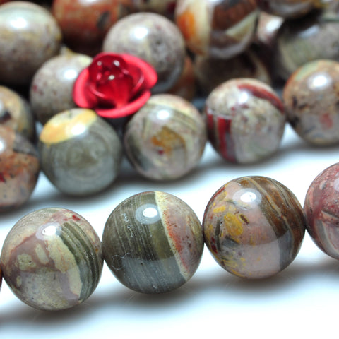 YesBeads Natural Aust Chert Breccia Jasper smooth round beads gemstone wholesale jewelry making 15"