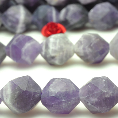 YesBeads natural dog tooth Amethyst matte star cut faceted nugget beads gemstone 15"