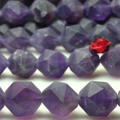 YesBeads natural Amethyst matte star cut faceted nugget beads gemstone 15"