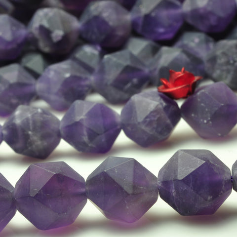 YesBeads natural Amethyst matte star cut faceted nugget beads gemstone 15"