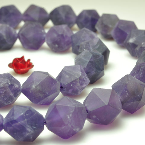 YesBeads natural Amethyst matte star cut faceted nugget beads gemstone 15"