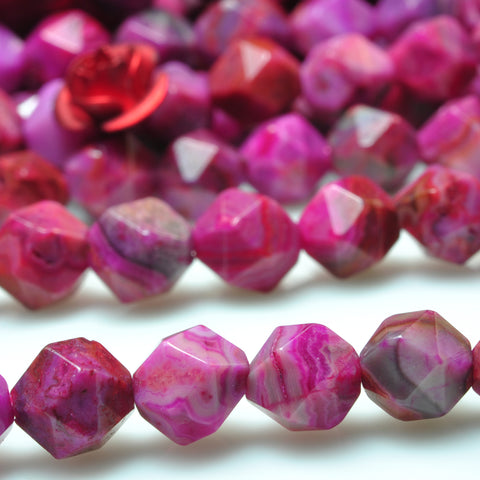 YesBeads Rose Red Mexican Crazy Lace Agate star cut faceted nugget beads 6mm 15"