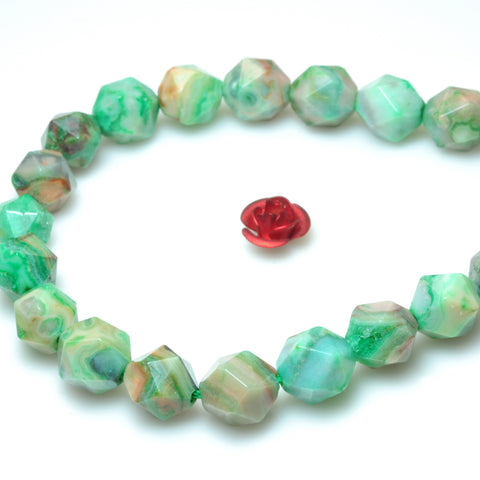 YesBeads Green Mexican Crazy Lace Agate star cut faceted nugget beads 6mm 8mm 15"