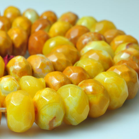 YesBeads Yellow Crazy lace agate faceted rondelle loose beads wholesale gemstone jewelry 15"
