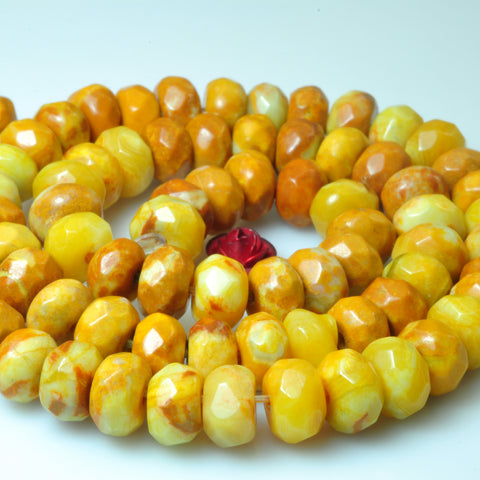 YesBeads Yellow Crazy lace agate faceted rondelle loose beads wholesale gemstone jewelry 15"