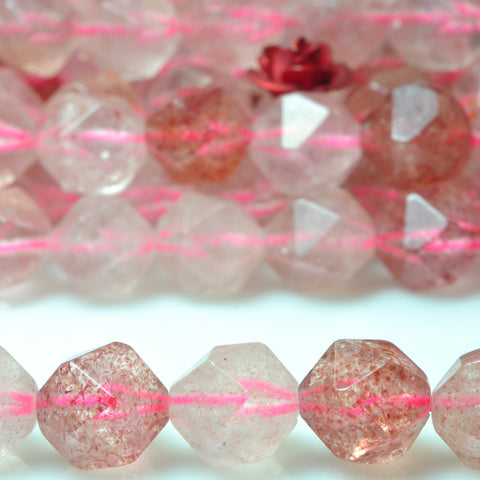Natural Strawberry quartz star cut faceted nugget beads gemstone wholesale jewelry making bracelet necklace diy