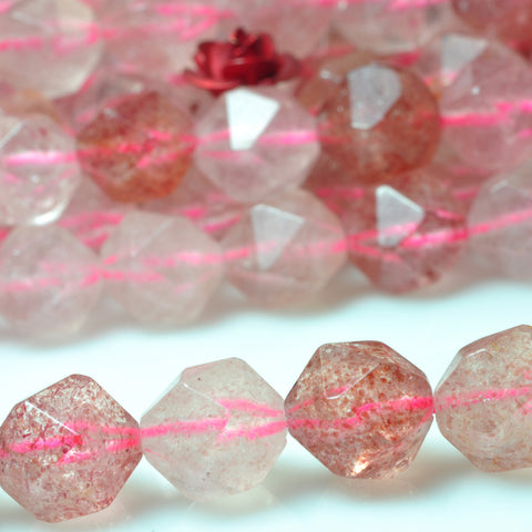 Natural Strawberry quartz star cut faceted nugget beads gemstone wholesale jewelry making bracelet necklace diy
