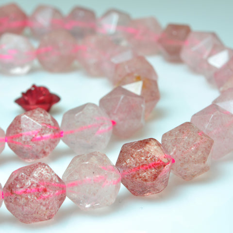 Natural Strawberry quartz star cut faceted nugget beads gemstone wholesale jewelry making bracelet necklace diy