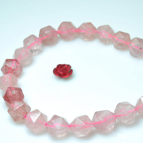 Natural Strawberry quartz star cut faceted nugget beads gemstone wholesale jewelry making bracelet necklace diy