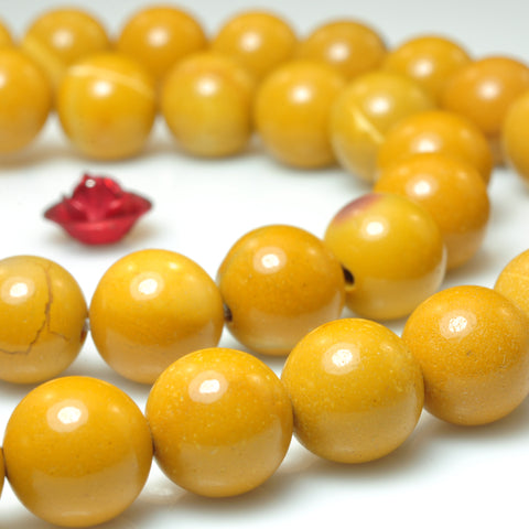 YesBeads Natural Yellow Mookaite smooth round beads gemstone 8mm 10mm 15"