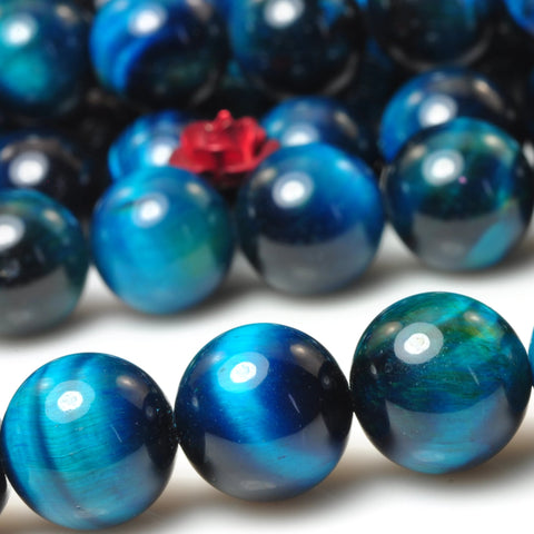 YesBeads Blue Tiger Eye stone smooth round loose beads tiger's eye gemstone wholesale jewelry 15"