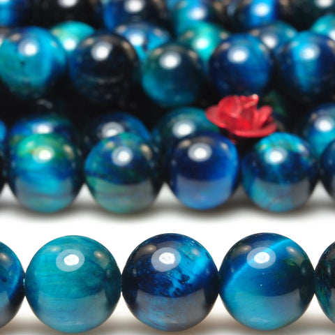 YesBeads Blue Tiger Eye stone smooth round loose beads tiger's eye gemstone wholesale jewelry 15"