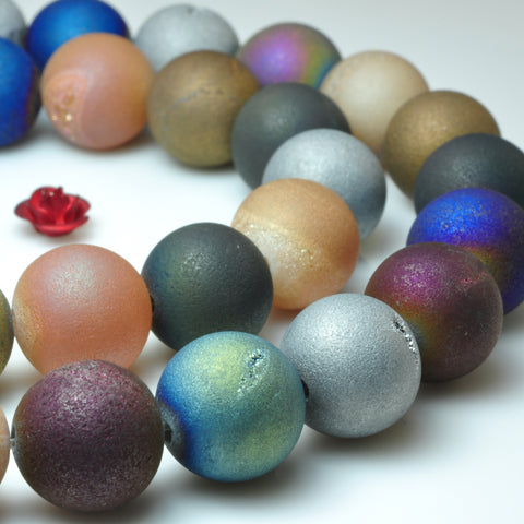 Rainbow Druzy Agate titanium coated mix gemstone matte round loose beads wholesale jewelry making 15"