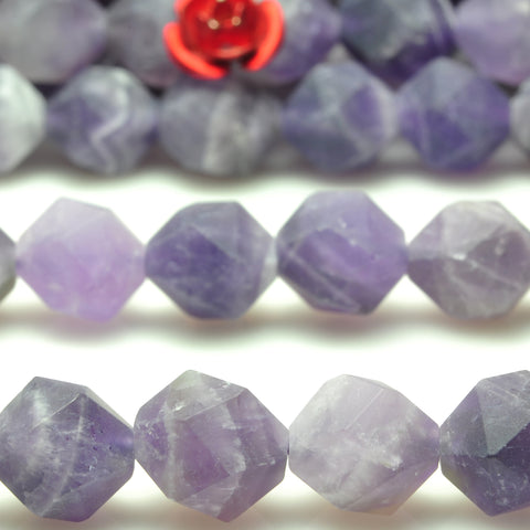 YesBeads natural dog tooth Amethyst matte star cut faceted nugget beads gemstone 15"